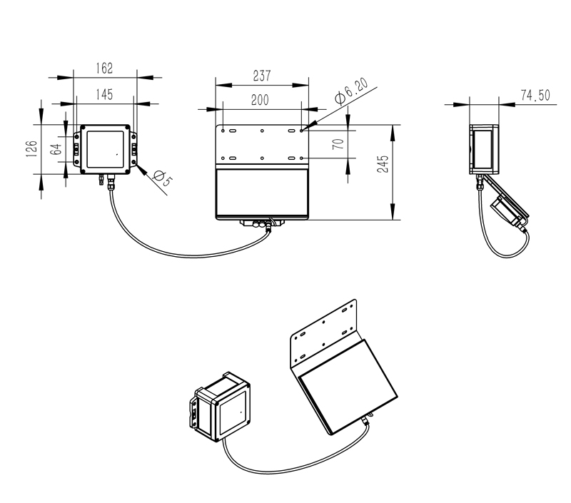 Sistema de monitoreo de grietas Dimensiones del producto